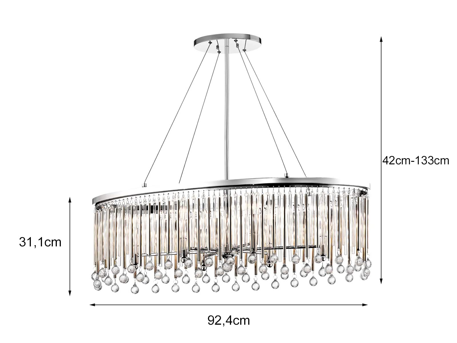 meineWunschleuchte Großer Kronleuchter 6-flammig mit filigranem Kristall Glas Chrom, 92cm Breit