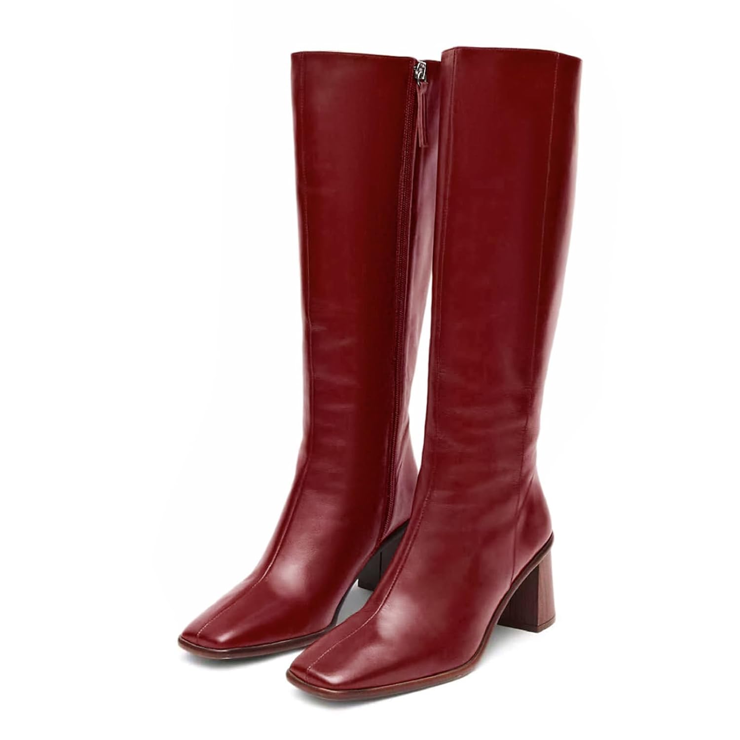 SOVANYOU Knee High Boots for Women Faux Leather Chunky High Heel Tall Boot Fashion Square Toe with Side