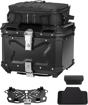 Motorcycle Top Case Set,Including Tail BoxBase BracketBackrestBag,Waterproof Aluminum Handle Motorcycle Helmet Case,Tail Box with Security Lock 36L