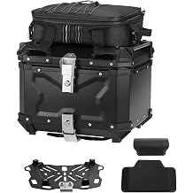 Motorcycle Top Case Set，Including Tail Box、Base Bracket、Backrest、Bag，Waterproof Aluminum Handle Motorcycle Helmet Case,Tail Box with Security Lock 36L