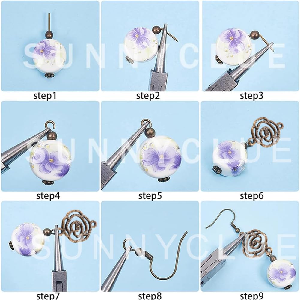 SUNNYCLUE Kit Fai Da Te 10 Paia Orecchini Pendenti In Porcellana Con Ganci Ottone Senza Nichel, Istruzioni - 2