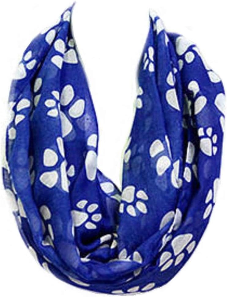 Lightweight Sheer Blue & White Paw Print Inifinity Scarf