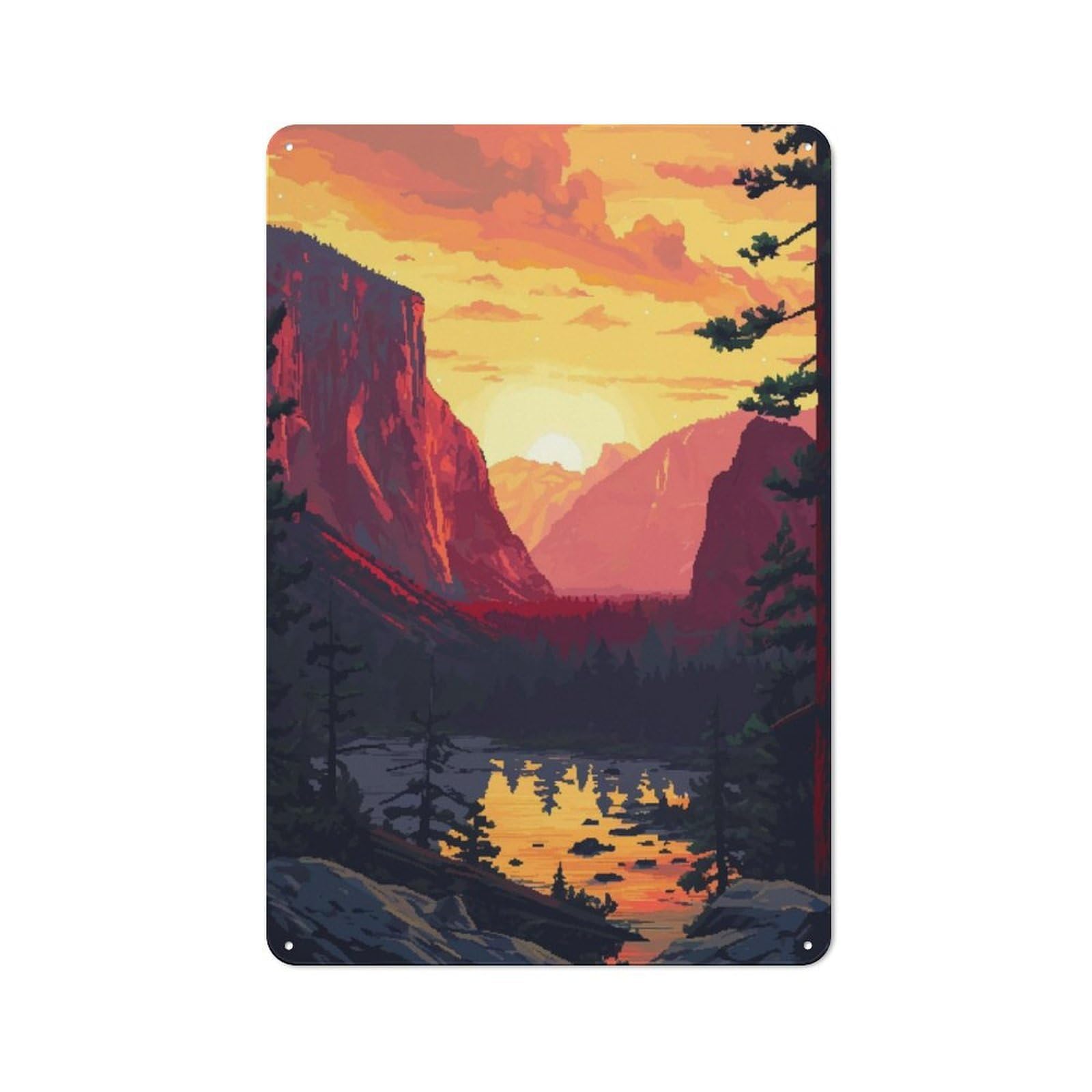 Junmoney Lake Yosemite Pixel Art Metal Sign 30X20cm With For Hallway Wall, Vintage Decor, For Garage, Workshop And Man Cave Decoration