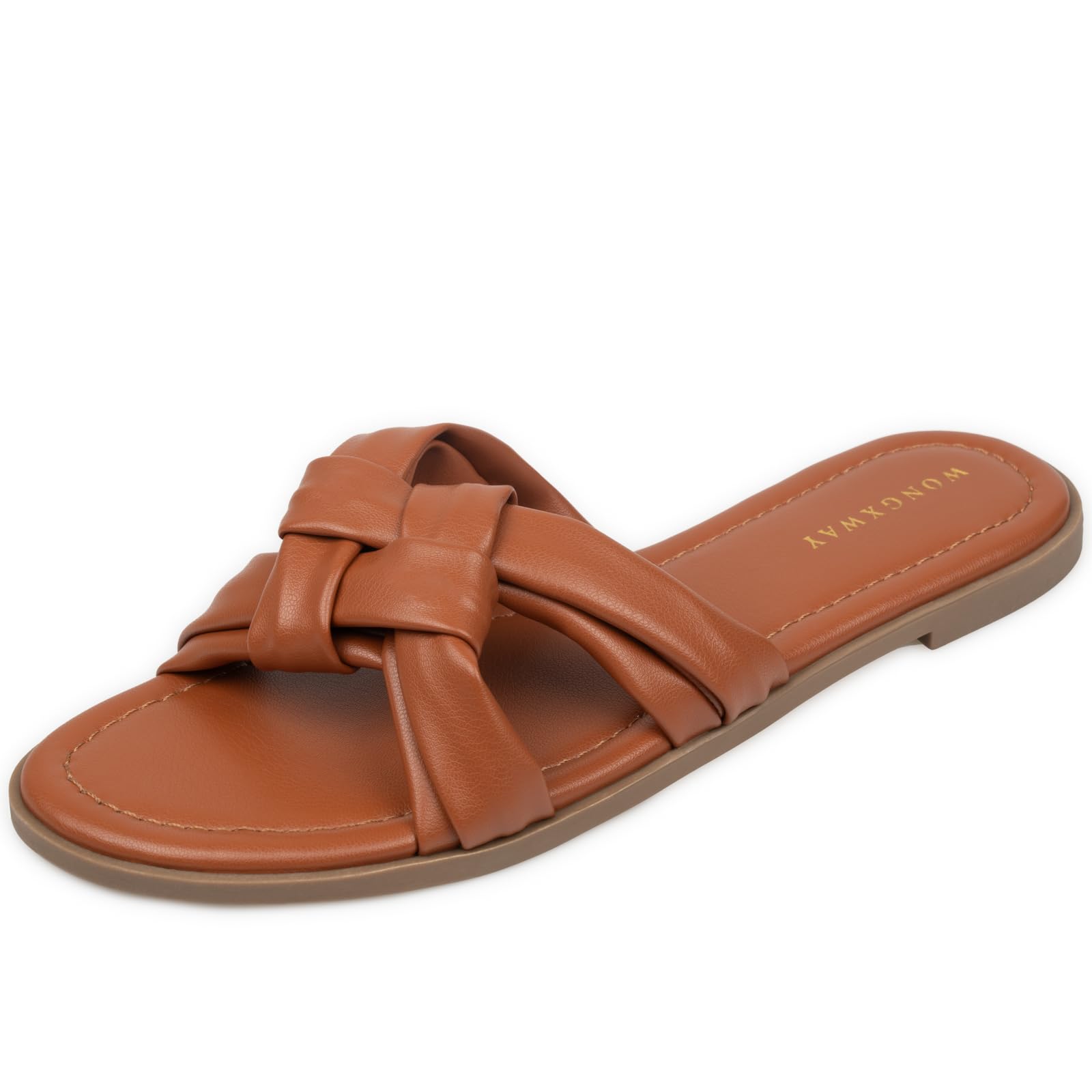 WONGXWAY Women Dressy Sandals Strappy Knotted Slide Sandals Cute Comfy Open Toe Slip On Sandals