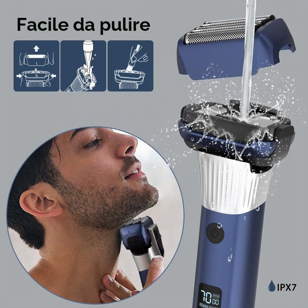 Amurhey Rasoio Elettrico Barba con 5 Lame Pro, Rasoio Elettrico Wet & Dry 100 Minuti Di Autonomia, Rasoio Barba con Trimmer pop-up e Custodia da Viaggio, Ricaricabile, Regalo uomo