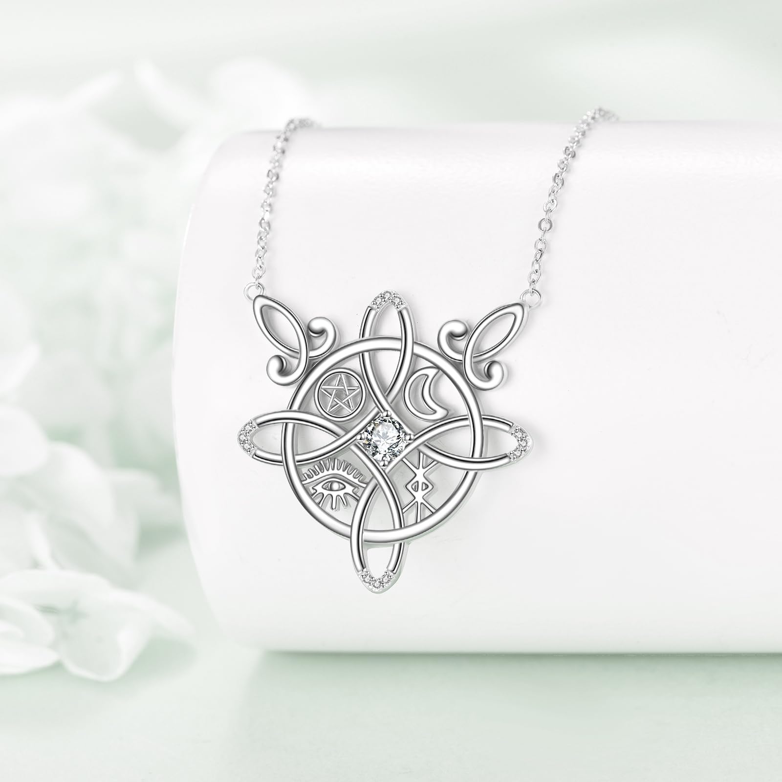 Hexenknoten-Halskette aus Sterlingsilber mit keltischem Kreuz, Hexenknoten-Amulett, Geschenk für Frauen