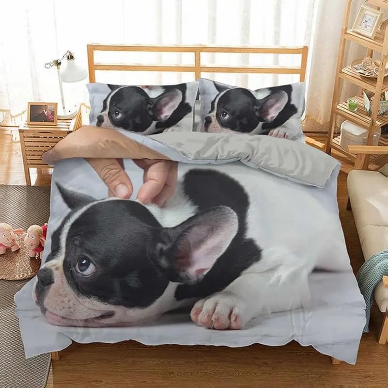 Housse de couette pit-bull gris microfibre 110g/㎡ : parure de lit 90x190 facile à laver