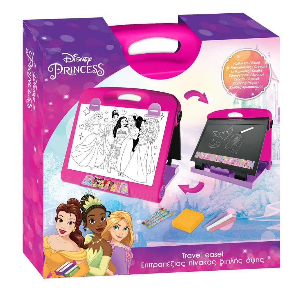 Disney Princess 2-in-1 Double-Sided Tabletop Easel | Whiteboard & Chalkboard Art Set for Kids | Drawing, Writing & Learning Board | Portable, Foldable & Easy to Store | Creative Toy Gift for Girls 3+