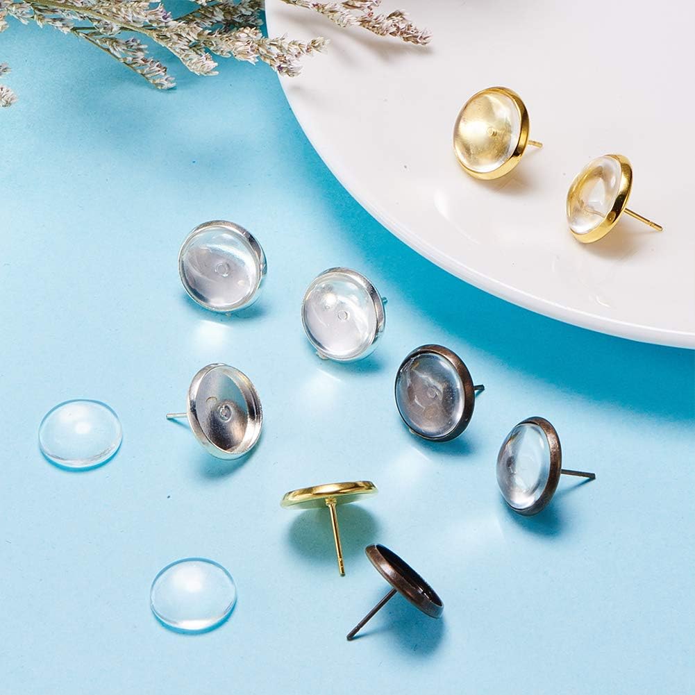 SUNNYCLUE 1 Box DIY 30 Pairs 3 Color Cabochon Stud Earrings Making Starter Kit 60pcs Stud Ear Cabochon Setting Post Cup Blank Tray Base Fit 8mm Clear Glass Cabochons Plastic Earring Ear Nuts - Image 5