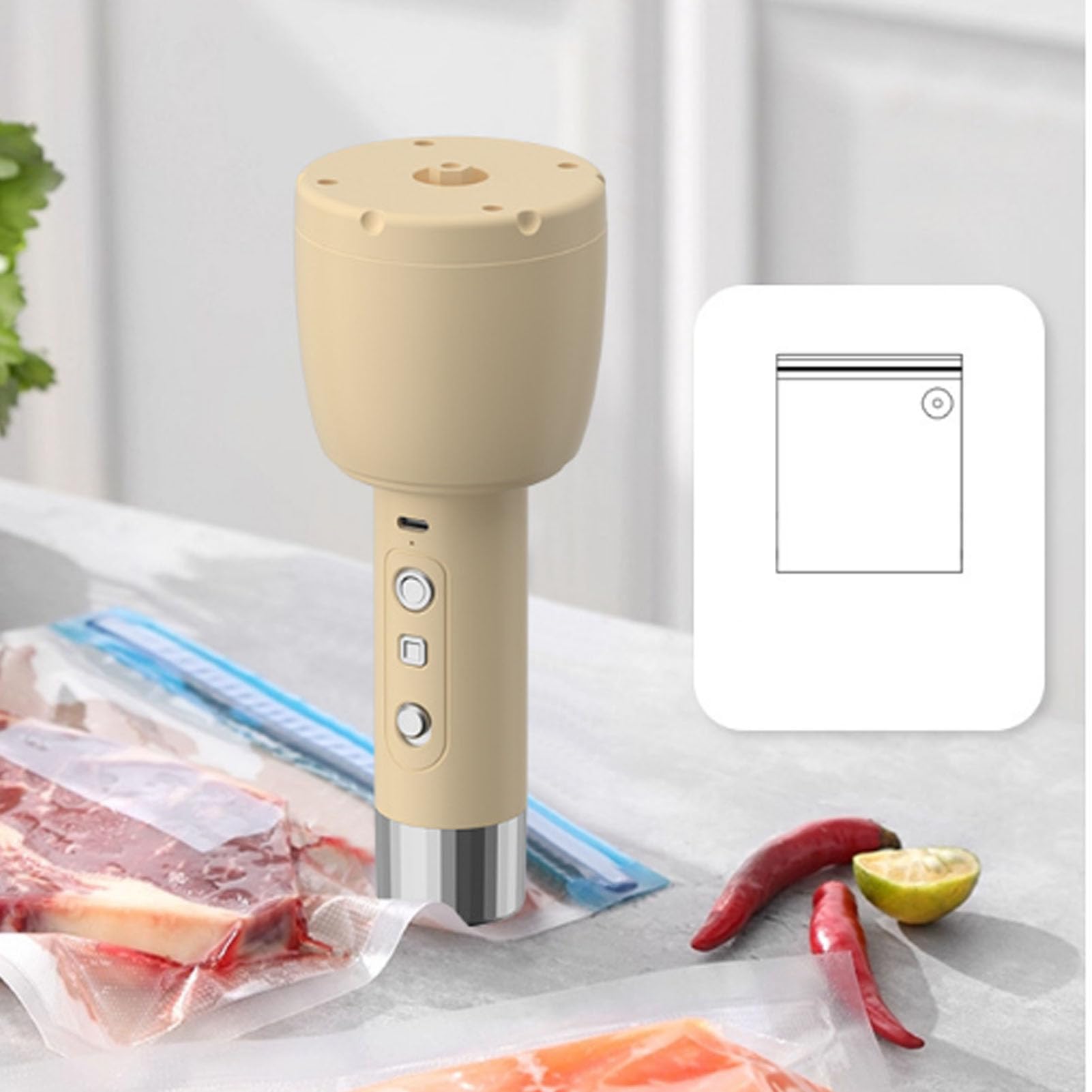 banapoy Molinillo de Carne Eléctrico y Sellador Al Vacío, Procesador y Sellador de Alimentos Portátil Inalámbrico 2 en 1, Picadora de Ajo Picadora de Alimentos de Mano con Motor de bajo Ruido Cuerpo