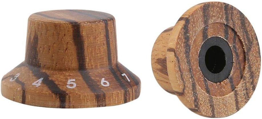 Dopro 4pcs Wood Knobs Strat Style Bell Knobs Wood Control Knobs Guitar Bass Top Hat Knobs with Numbers Zebra Wood