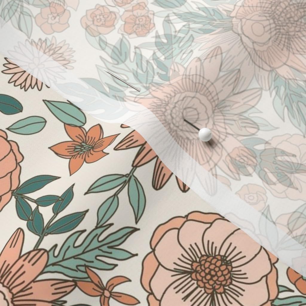 Spoonflower Fabric - Retro Floral Hippie Peach Brown Trendy 70S Printed on Chiffon Fabric by The Yard - Sewing Fashion Apparel Dresses Home Decor
