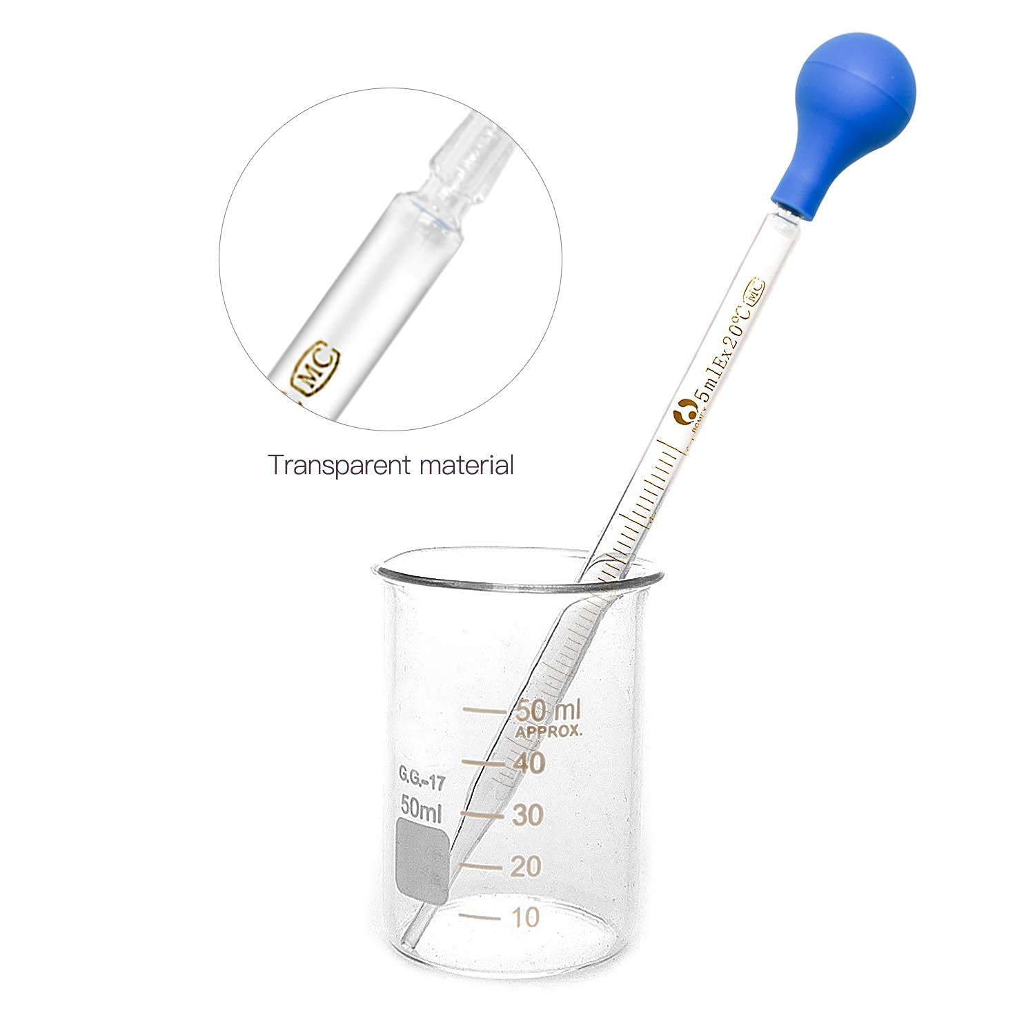 Alysontech Glass Pipette, 4 Pieces 10ml 5ml Glass Graduated Pipettes Dropper with Big Rubber Cap