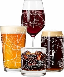 Blue Ridge Mountain Gifts - Wilmington Souvenir - North Carolina Glassware Gift, Etched City Map, Laser Engraved and Dishwasher Safe