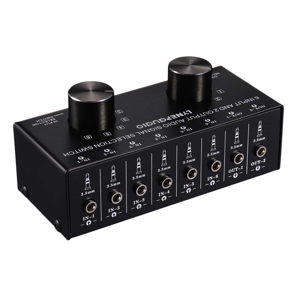 6 entradas y 2 salidas estéreo de selección de señal de audio conmutador de altavoz de 3,5 mm