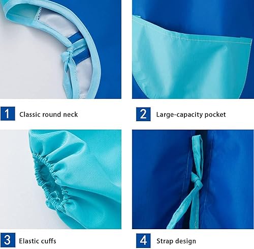 Miniatura 4 de Delantal para pintar para niños, delantal con bolsillos para niños y niñas, impermeable, manga larga, delantal de artista, Azul Panda