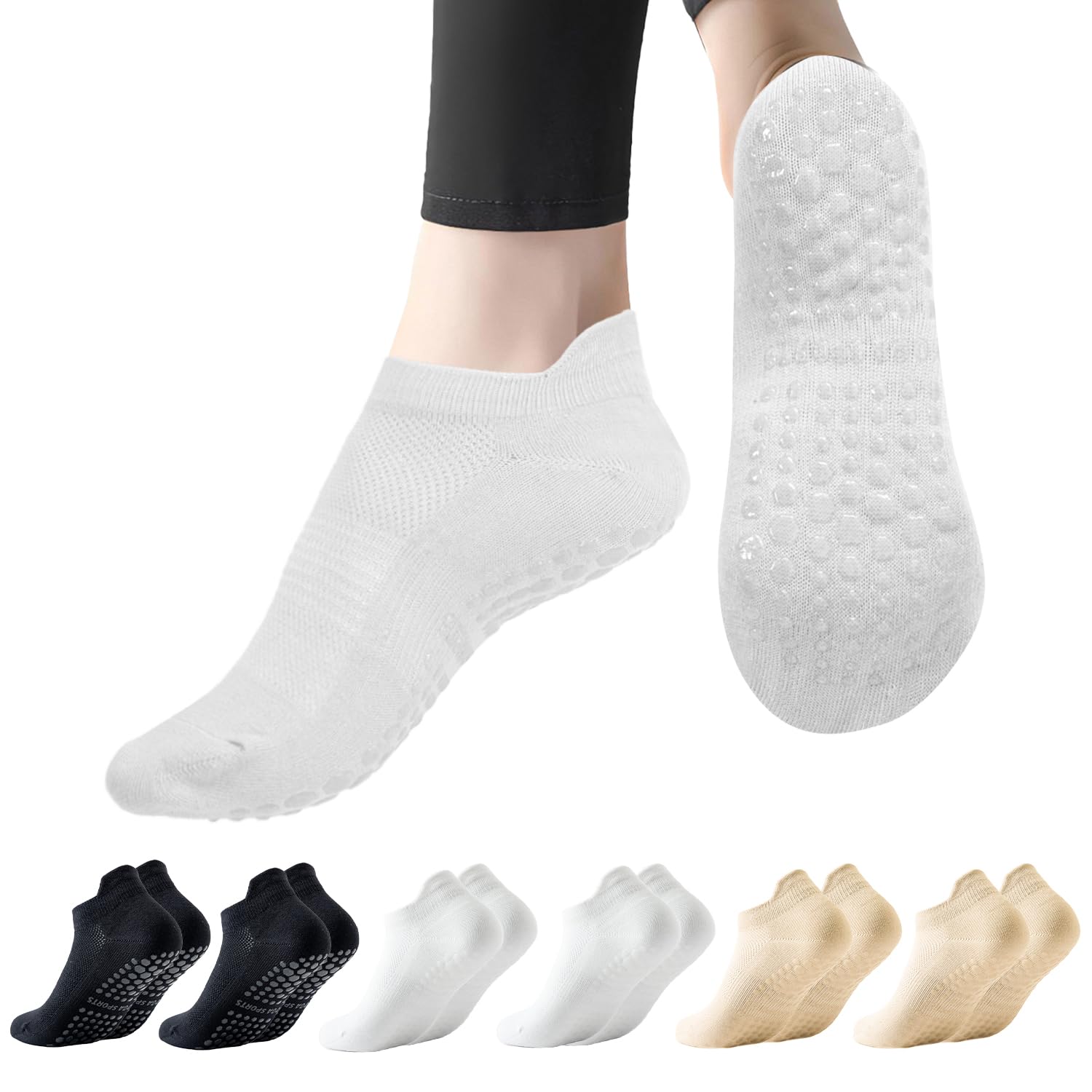 Dzpuhuojz 6 Pares Calcetines Pilates Antideslizantes,Mujer Transpirables Yoga Antideslizantes Calcetines para Pilates Reformer Pilates, Yoga, Ballet, Danza 35-40 — view 10