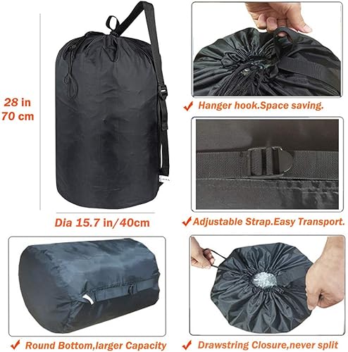 Miniatura 4 de Bolsa de lavandería con correa, bolsa de hombro de nailon para ropa sucia con cierre de cordón, a prueba de desgarros, lavable, forros de lavandería