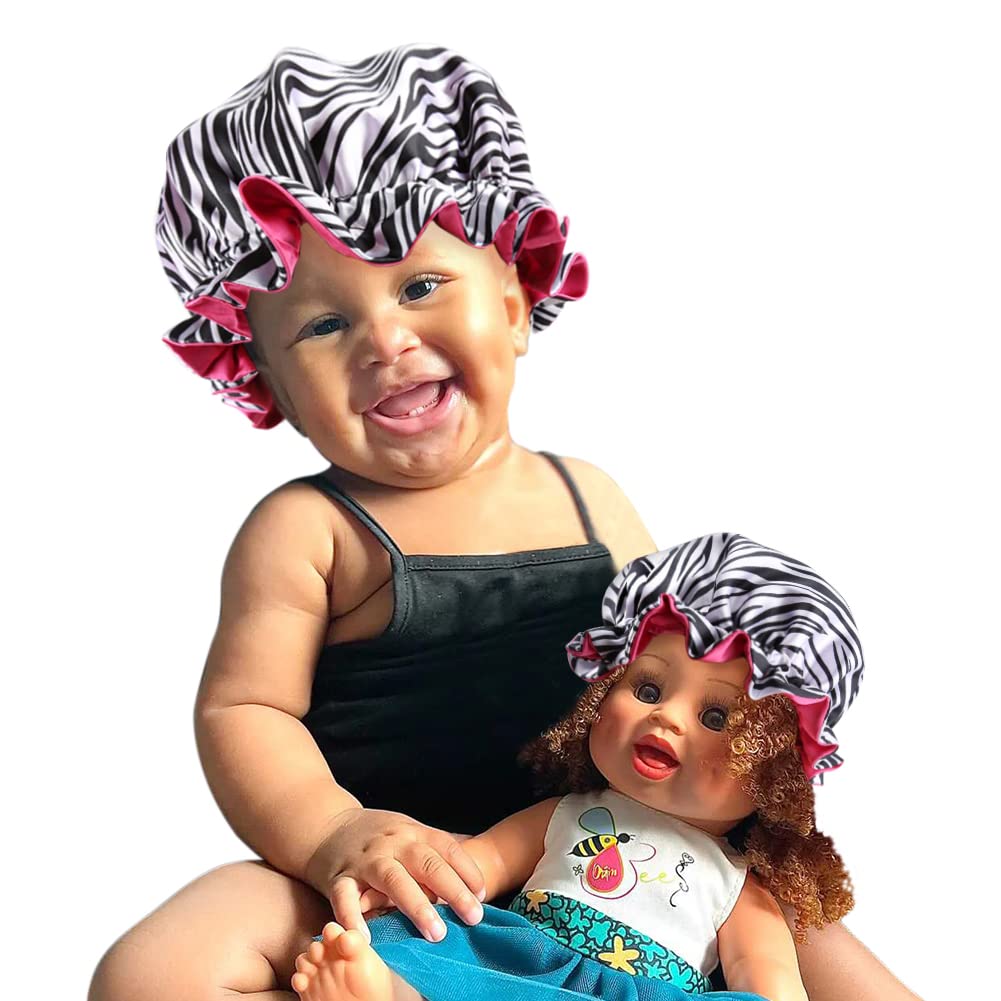 sent hair Kids and Dolls Matching Bonnet Set Satin Bonnet Sleeping Cap Adjustable Sleep Bonnet with Drawstring Reversible