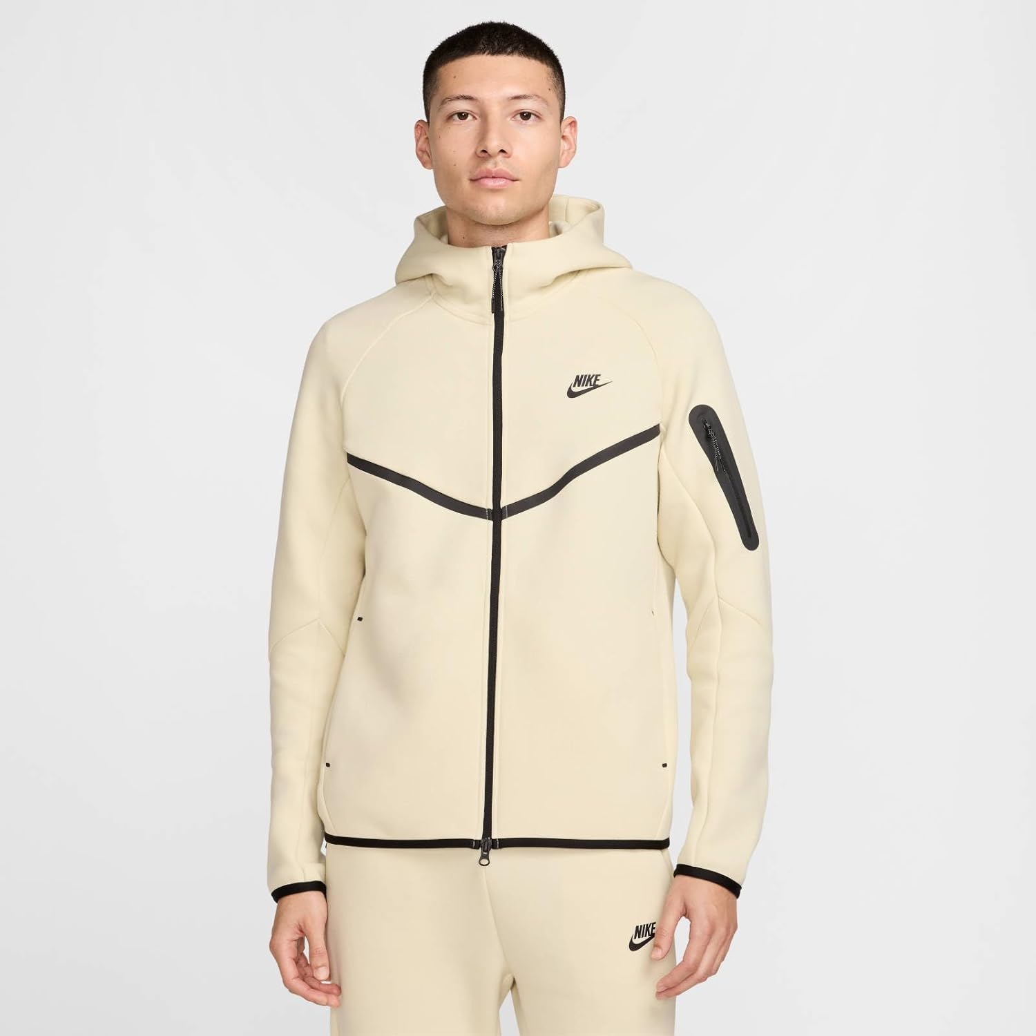 Nike Tech Men's Full-Zip Windrunner Hoodie (HV0949-234, Light Khaki/Black) Size Medium
