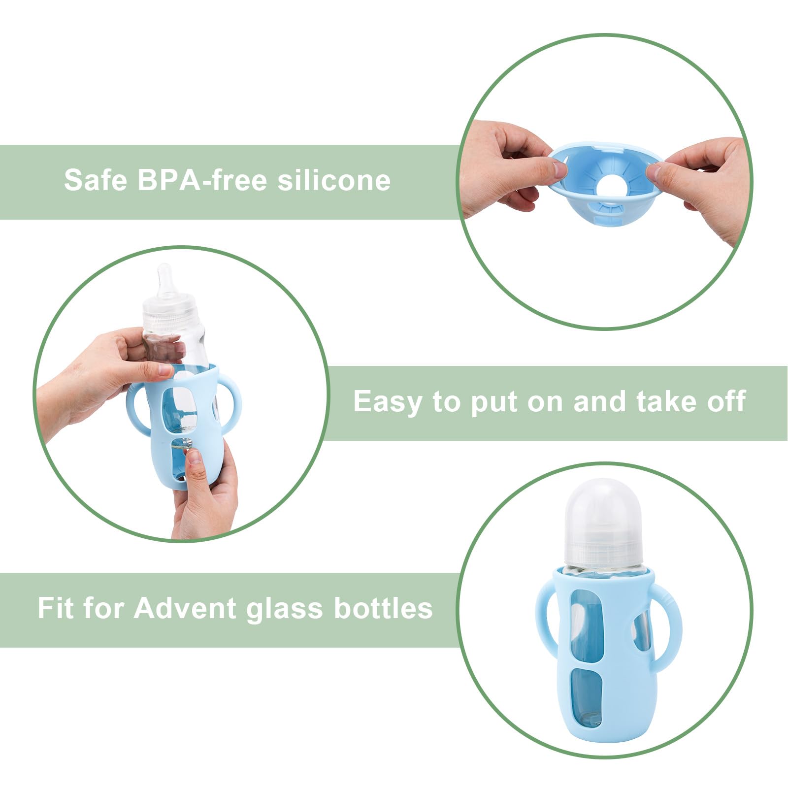 3szt Silikonowych Oslon Butelki do Philips Avent, Silikonowa Oslona Butelke Zapobiegajaca Oparzeniom i Upadkom z Uchwytem Kompatybilna z Philips Avent 240ml(Niebieska)