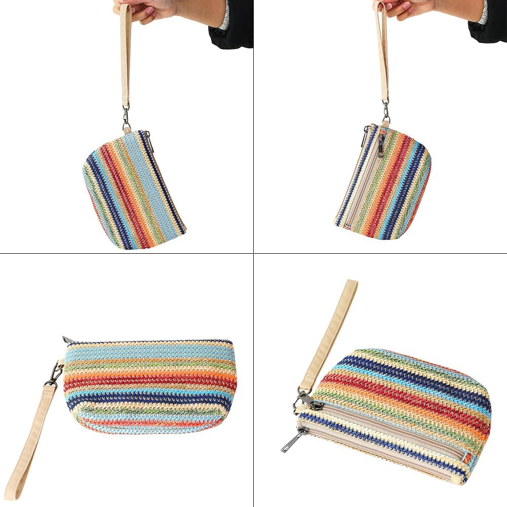 Straw Wristlet Purses for Women, Woven Beach Clutch, Zipper Wristlet Pouch - Image 6