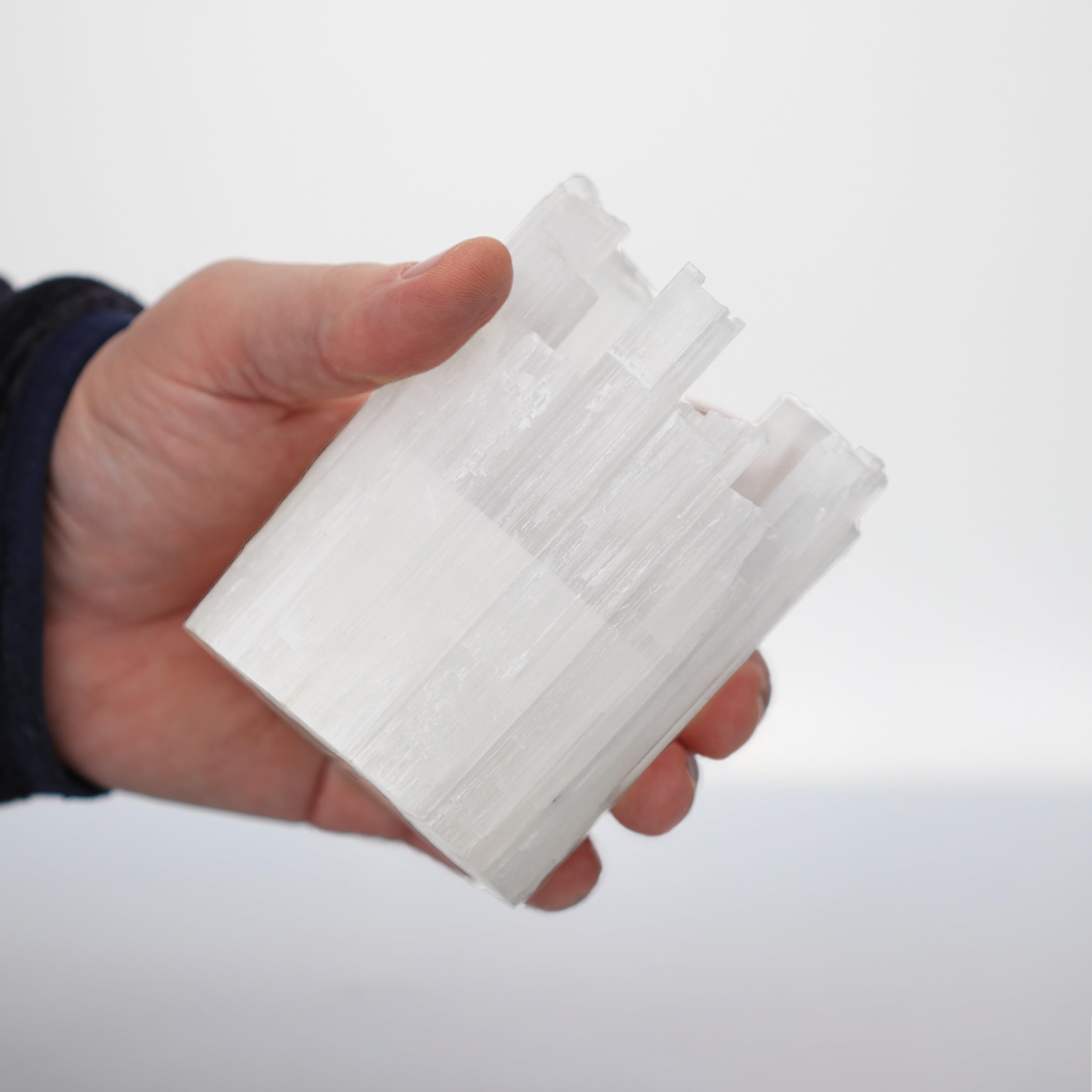 NKlaus 4 x świecznik na podgrzewacze Selenit 11 x 8 cm – świecznik z naturalnego kamienia kryształowego w kolorze białym do duchowego uzdrawiania, medytacji i harmonijnego kształtowania przestrzeni