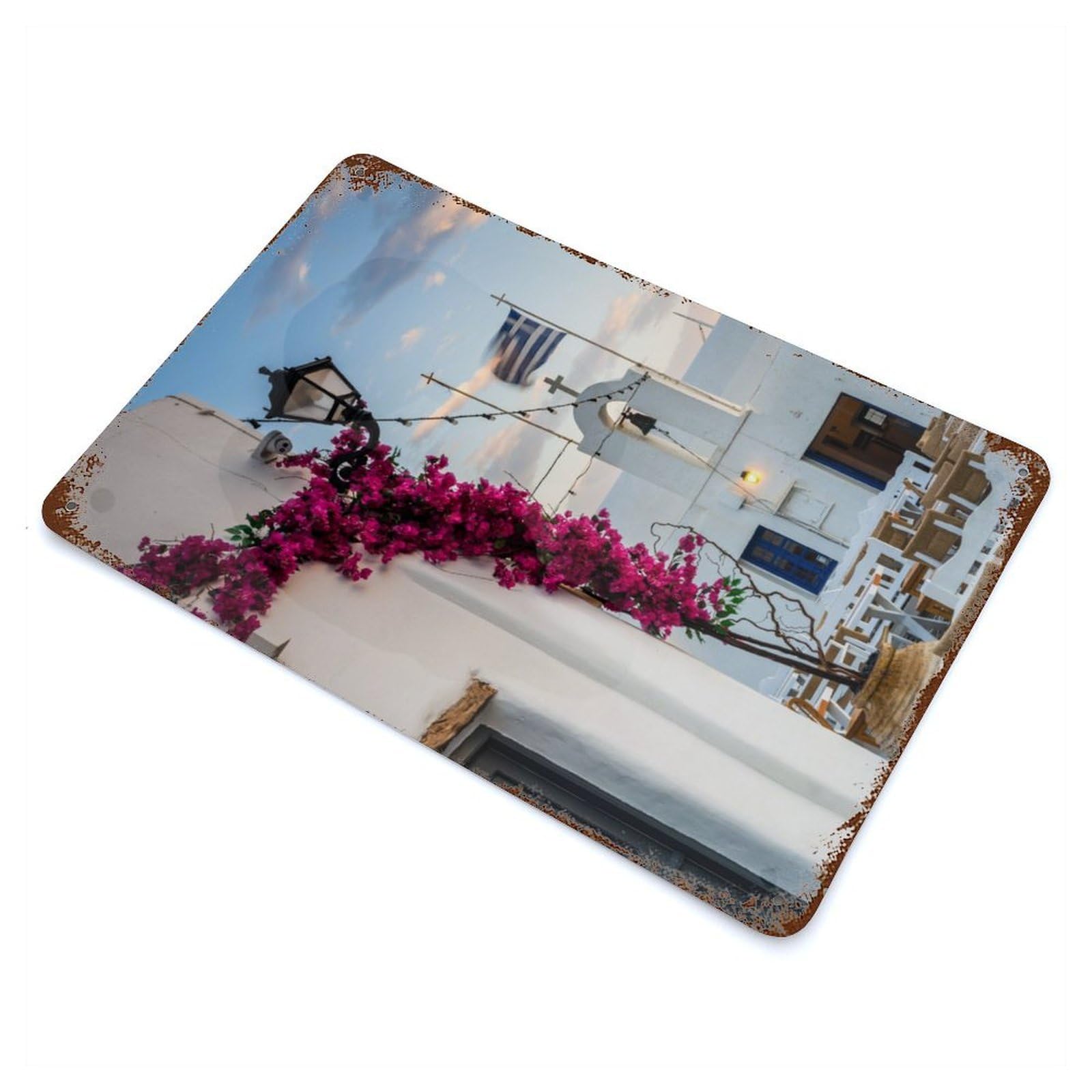 Vintage Rust Metal Sign Sunrise in Paros Greece 11.8"x7.9", Decorative Metal Wall Art for Basement, Hobby Room And Garage Decor