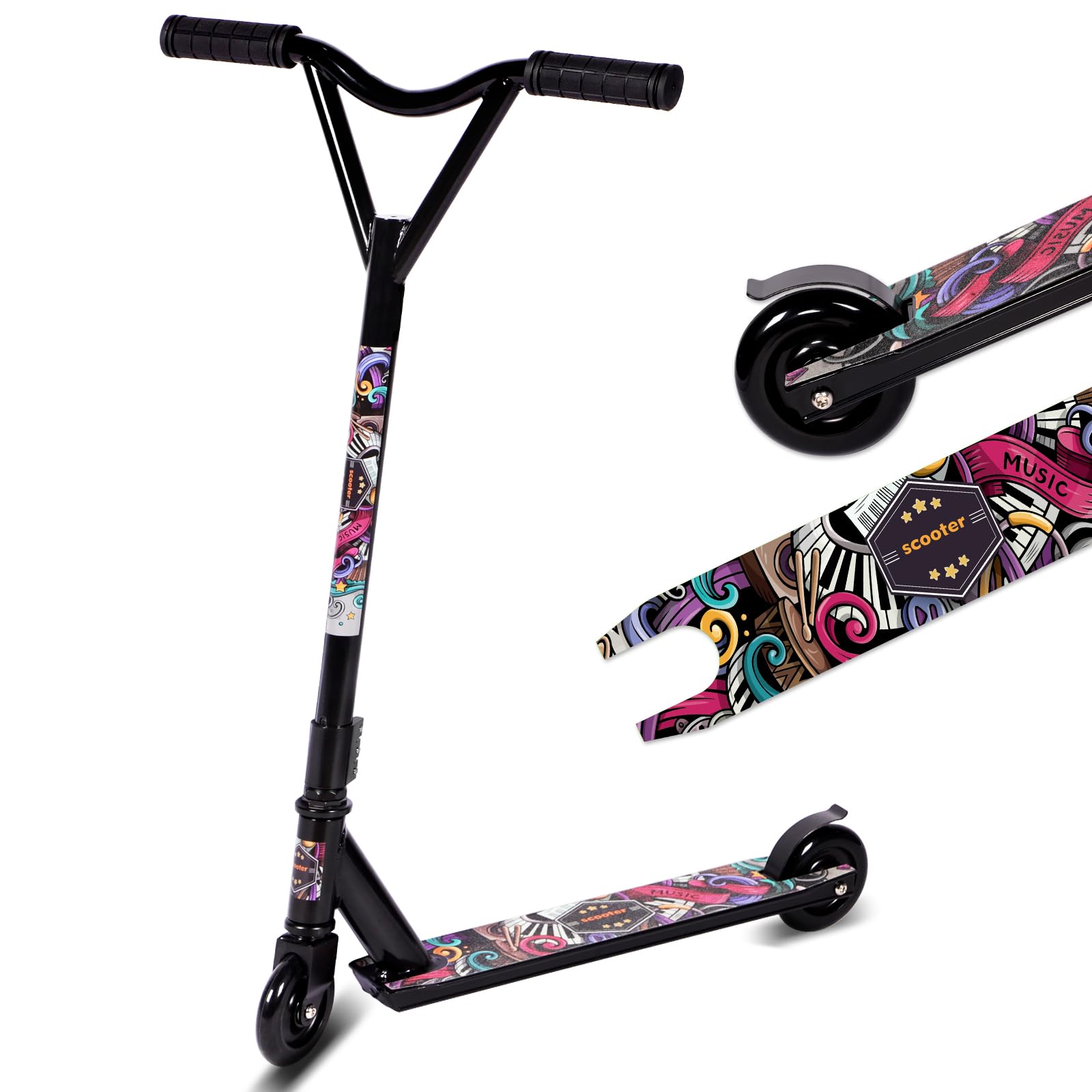 Hello-5ive Stunt Scooter Freestyle Pro 360 Degree Trick Scooters for Kids Age 8 Years and Up, Aluminum Deck & 100mm Wheels, Sport Street Trick Edition for Boys and Girls, Teens, Adults (Graffiti)