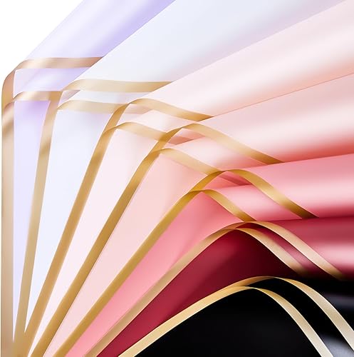 Miniatura 4 de ZORRITA 20 hojas de papel de regalo de ramo de flores, papel de regalo de flores impermeable con cintas, suministros de floristería, 22.8 x 22.8