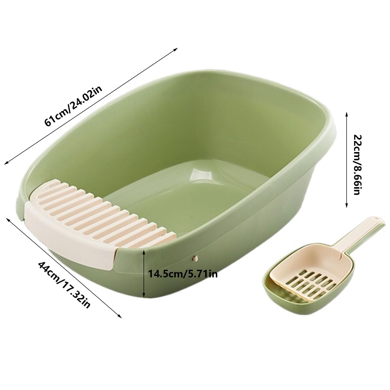 Lettiera per gatti chiusa, con lato alto, extra large, per gatti grandi e multipli, facile da pulire, con paletta, lettiera per gatti (verde, XL)