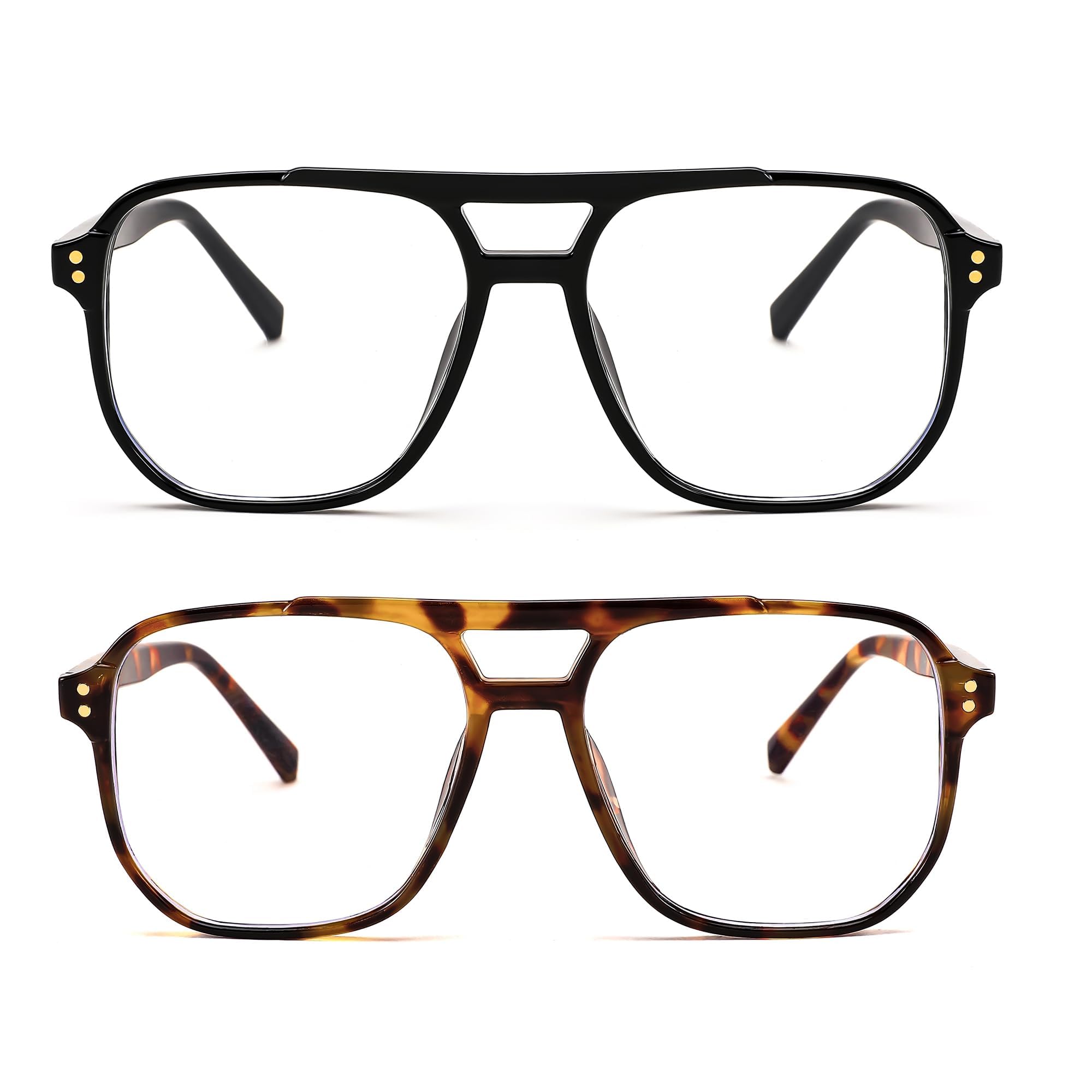 Photo 1 of FEISEDY 2Pack Blue Light Blocking Glasses Fake Nerd Clear Square Computer Lightweight Pilot Glasses Frame Oversized B2866