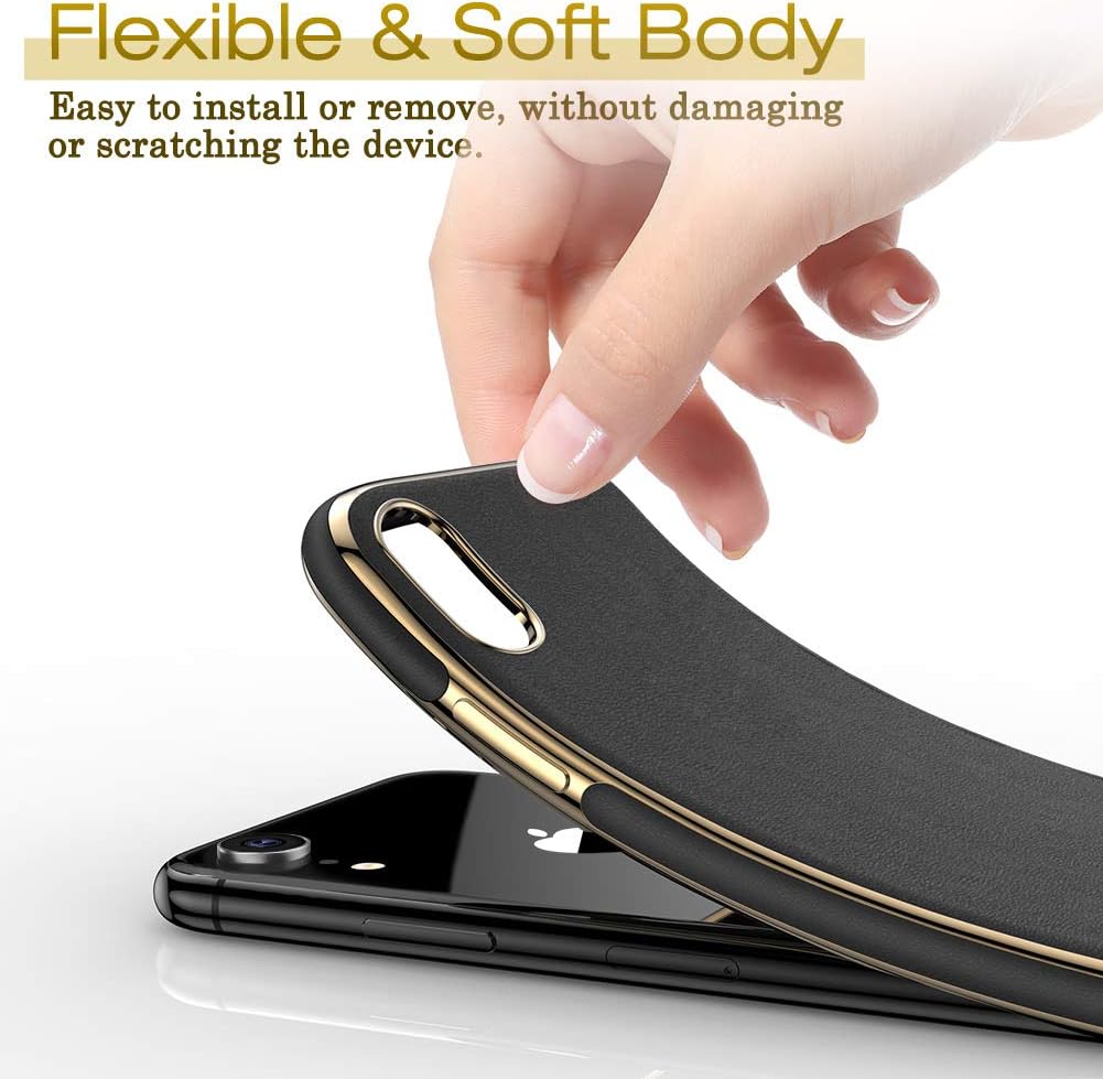 LOHASIC Leather Case for iPhone XR, Luxury Slim Fit Flexible Soft Full Body Grip Bumper Shockproof Protective Cover Cases Compatible with Apple iPhone XR (2018) 6.1 inch - Black