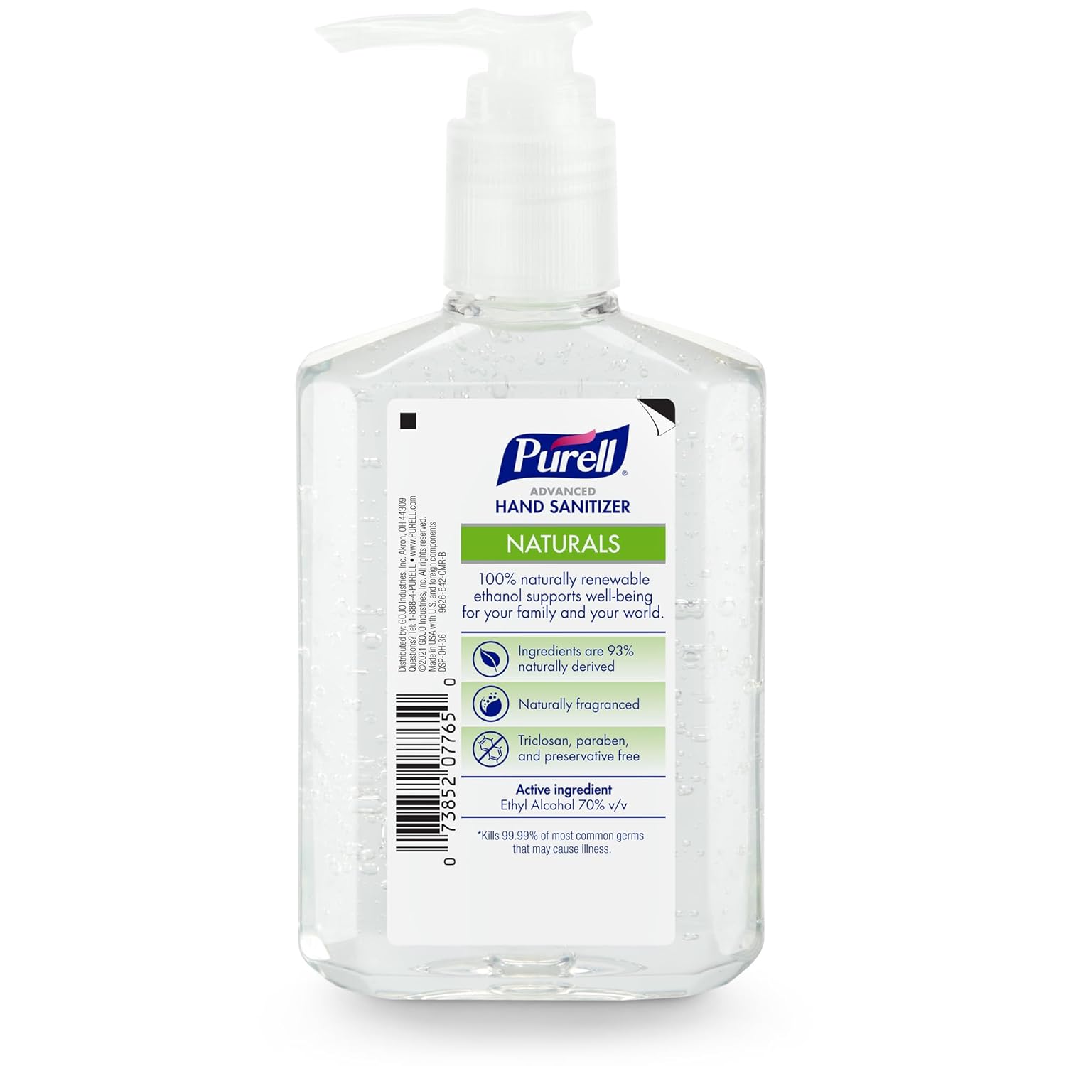 PURELL Advanced Hand Sanitizer Naturals with Plant Based Alcohol, Citrus Scent, 8 fl oz Pump Bottle (Pack of 12) - 9626-12-CMR