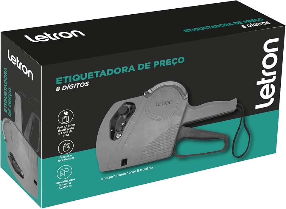 ETIQUETADORA DE PRECO 8 DIGITOS C/2 TINTAS C/1 ROLO ETIQUETAS LETRON