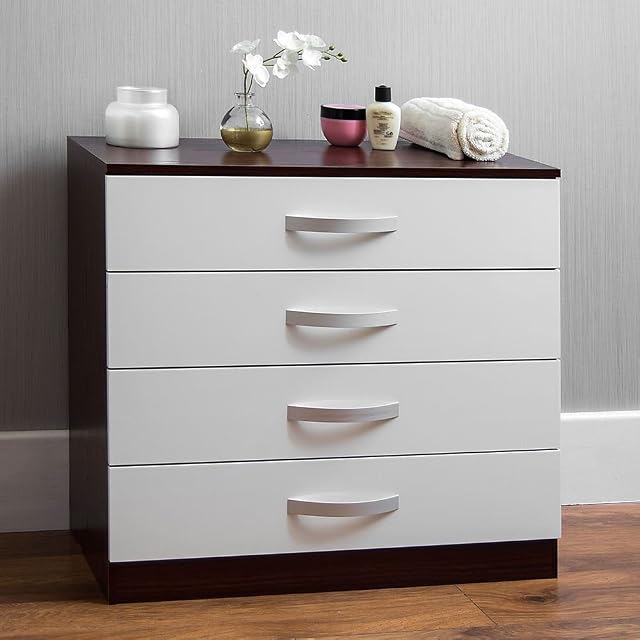 Amazon Brand - Movian Hulio High Gloss 4 Drawer Chest Of Drawers White and Walnut, 72 x 75 x 36 cm