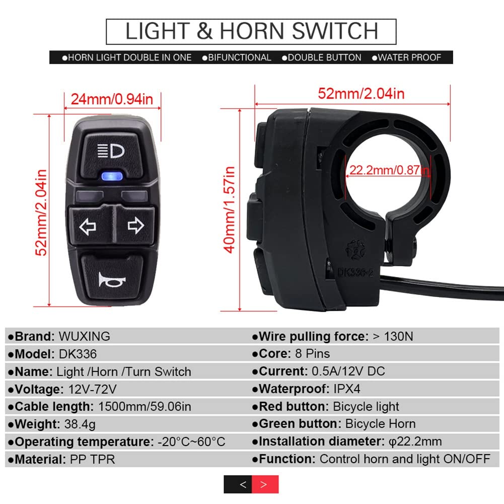 Set di luci posteriori anteriori ed Ebike per bici Input 36 V 48 V 52 V 60 V con interruttore di tornitura del luminoso 336 luce E-Bike