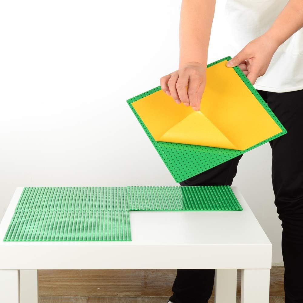 MIMAX Peel-and-Stick Baseplates, Self Adhesive Building Brick Plates, Compatible with All Major Brands - 4 Pack (10" x 10") (Green)