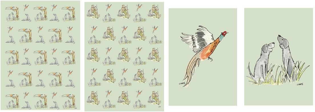 Shooting Game Day Wrapping Paper & Gift Tags with Pheasants & Black Labradors (2 AHDS and WYSAM Wrapping Paper and 2 Each of The Pheasant and Black Labrador Gift Tags)