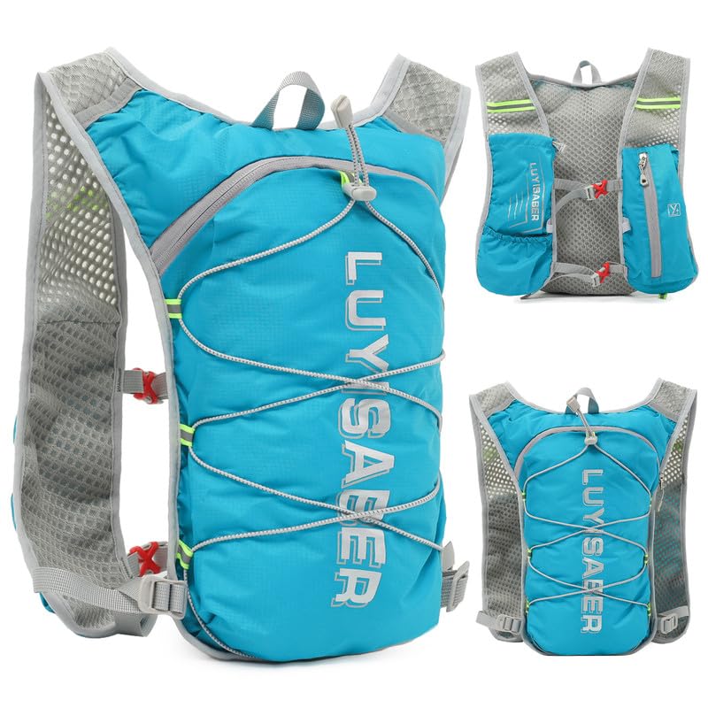 Flintronic 1PCS Chaleco Hidratacion Trail Running Mujer Hombre, Ligero Chaleco de Hidratación Ultraligero, Mochila Hidratacion, para Bici Running, Ligero Deportes, Cian
