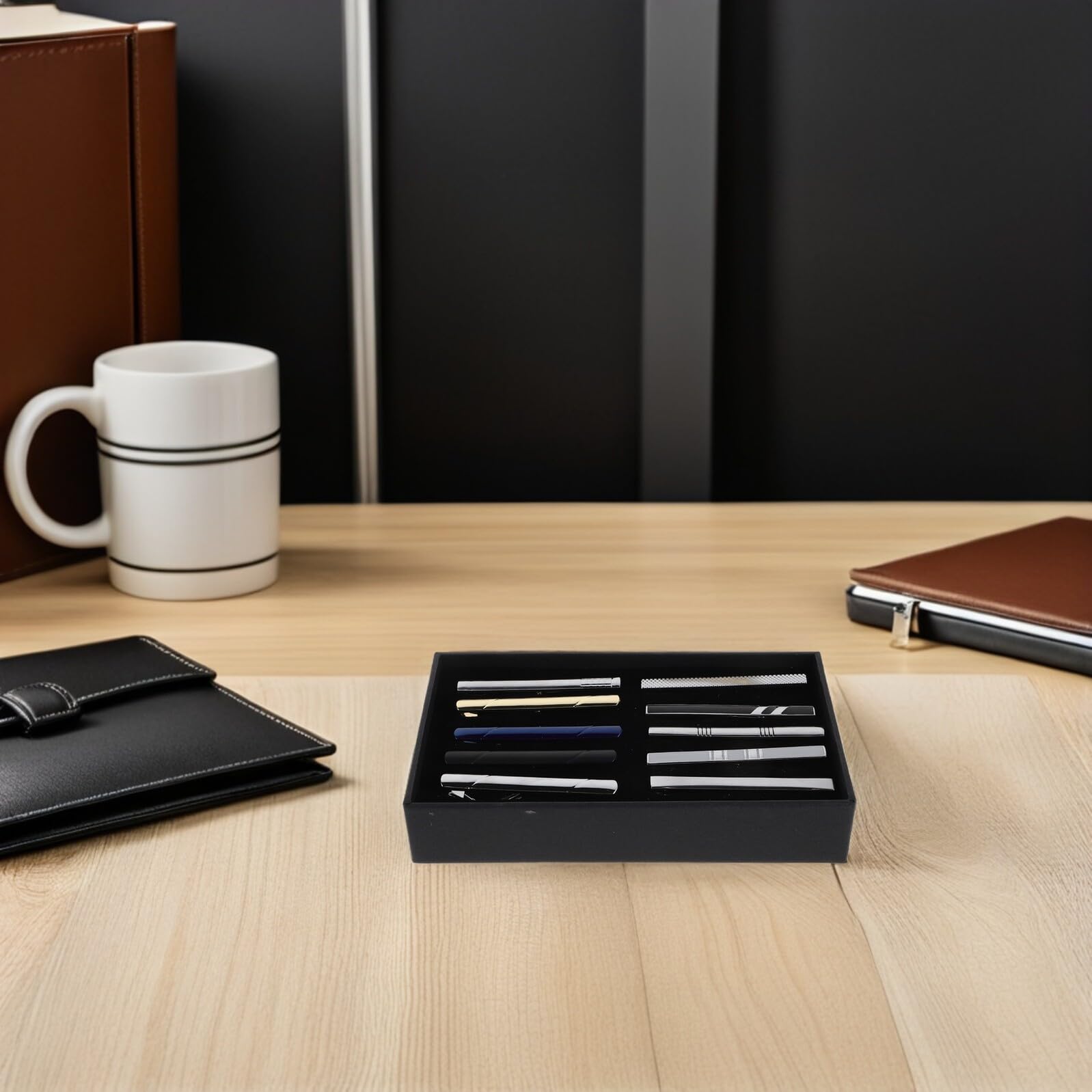 Holibanna 10 Unidades Set Elegante de Pinzas para Corbata de Cobre Color Plata con Caja, Adecuado para Ocasiones de Negocios y Regalos Personalizados para Papá y Padrinos