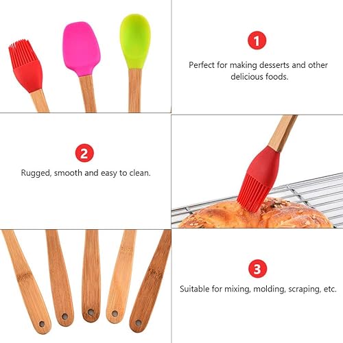 Miniatura 3 de DOITOOL Juego de 5 espátulas de silicona, resistentes al calor con mango de madera, utensilios de cocina antiadherentes con cepillo para untar para