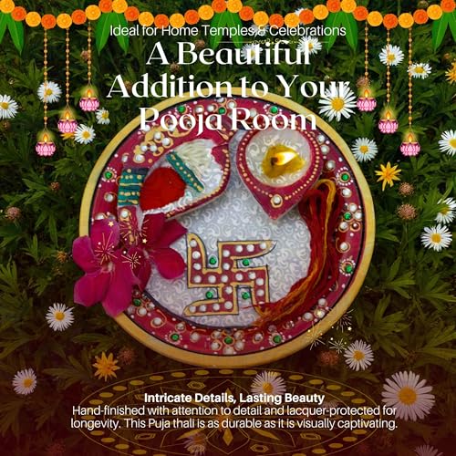 Marble Pooja Thali with Meenakari Work – 6 Inch Decorative Thali, Diya, Roli-Chandan Holder, Kalawa Set for Mandir Aarti, Grih Pravesh, Diwali & Festival Gift (6inch) — photo — 7 of 9