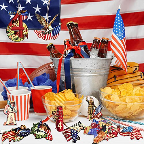 37Pcs Patriotic Independence Day Vintage Style Wooden Hanging Ornaments 4Th Of July Traditional Independence Day Pendant Party Decorations Memorial Day Family Home Party American Tree Wall Banner #TOP4