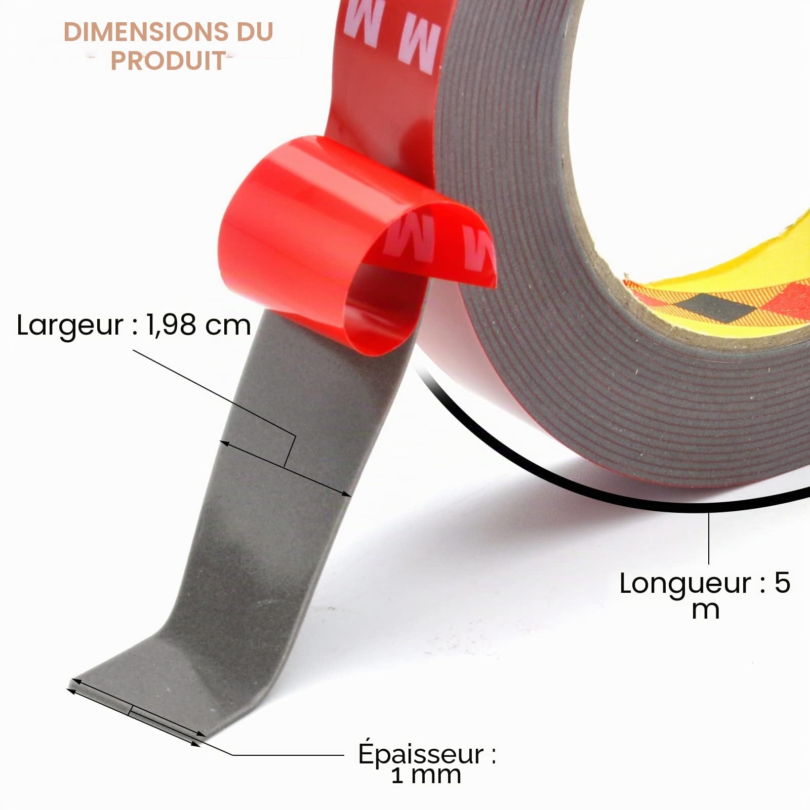 Ruban adhésif double face extra fort résistant à la chaleur 5 m 20 mm pour montage rétroviseur voiture