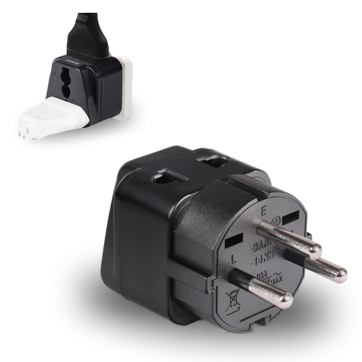 Orei India to Israel, Gaza, Palestine & More (Type H) Travel USB Adapter Plug - 2 in 1 - Ce Certified - Rohs Compliant - Black Color (Db14-Blk)-image-31