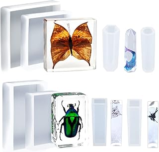 8PCS Resin Molds Silicone Kit,Epoxy Resin Casting Molds Square Pendant Molds,Epoxy Molds for Resin Jewelry, Paperweight, Diorama,Dried Flower Leaf, Insect Specimen