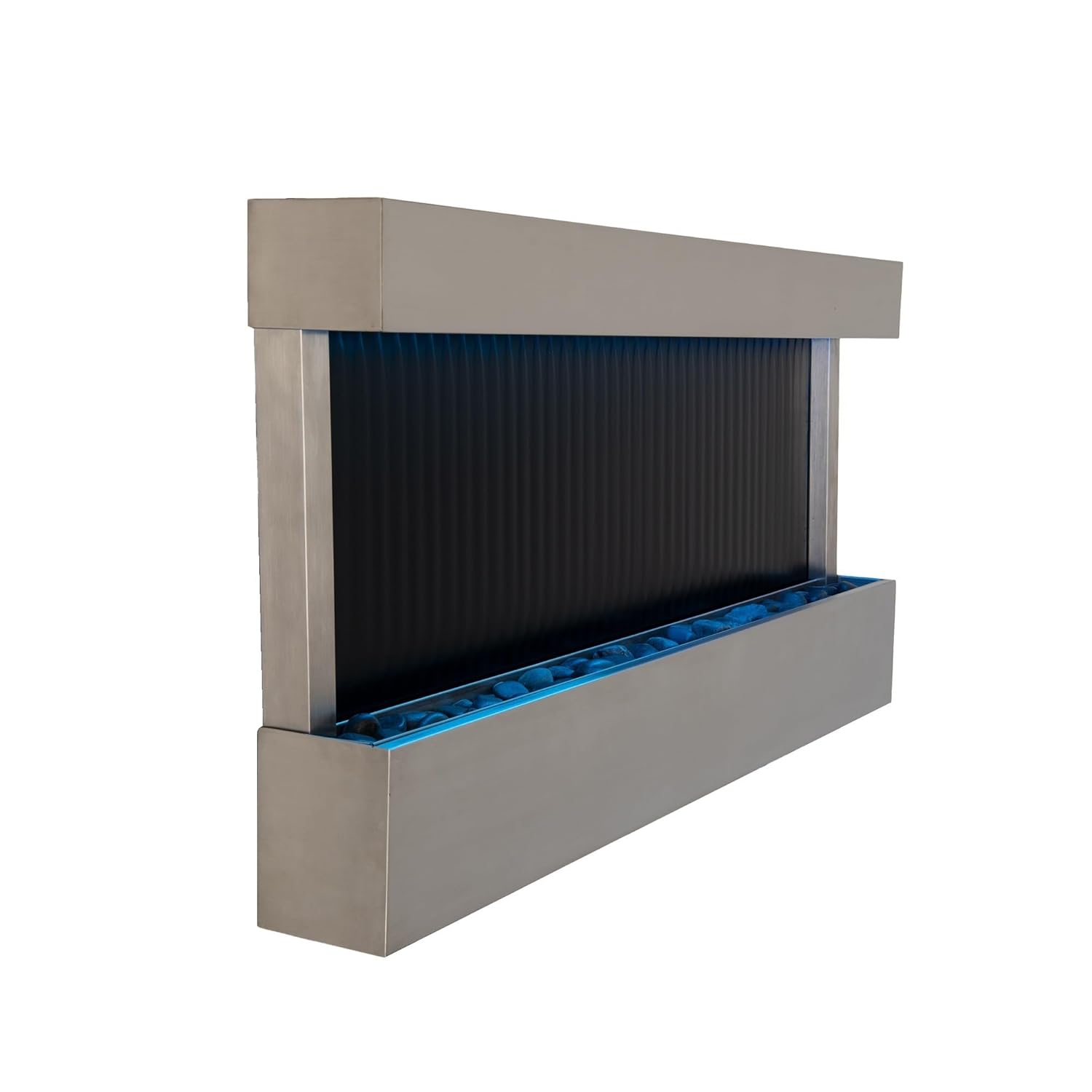 XBrand 47 Indoor Wall-Mounted Waterfall Mirror Fountain with LED Lighting Silver Metal D cor and Rock Base Modern