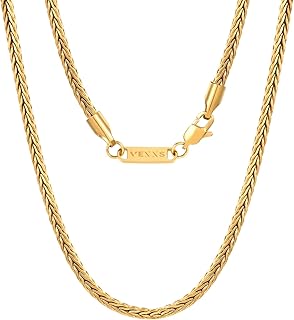 Foxtail Chain, 18K Real Gold Plated Gold Chain Men’s Rope Chain Necklace, Durable No Color Fading Men’s Curb Chain 3mm Miami Cuban Link Chain Franco Square Box Link Chain Necklace
