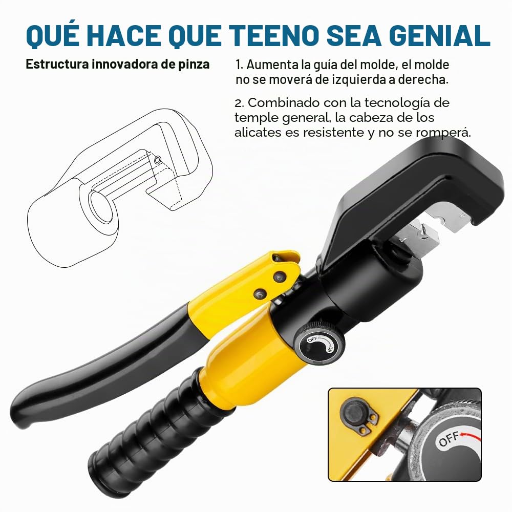 TEENO Herramienta de crimpado hidráulico 10T y cortador de cables, crimpadora hidráulica de cable de 12 a 2/0 AWG, herramienta de crimpadora manual hidráulica de terminal eléctrico, kit de